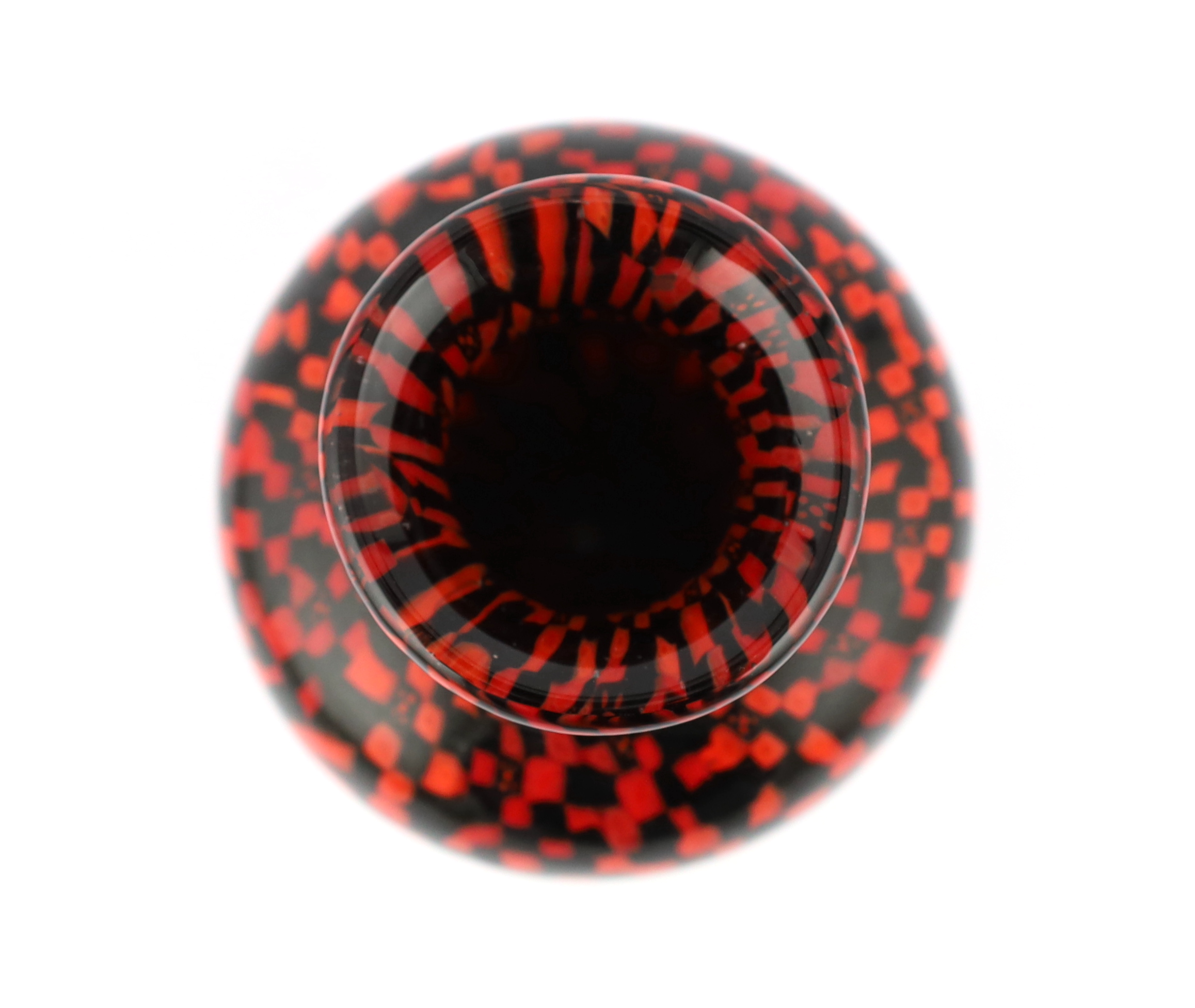 Vittorio Ferro (1932-2012) A Murano glass Murrine vase, in red and black, signed, 19cm, Please note this lot attracts an additional import tax of 20% on the hammer price